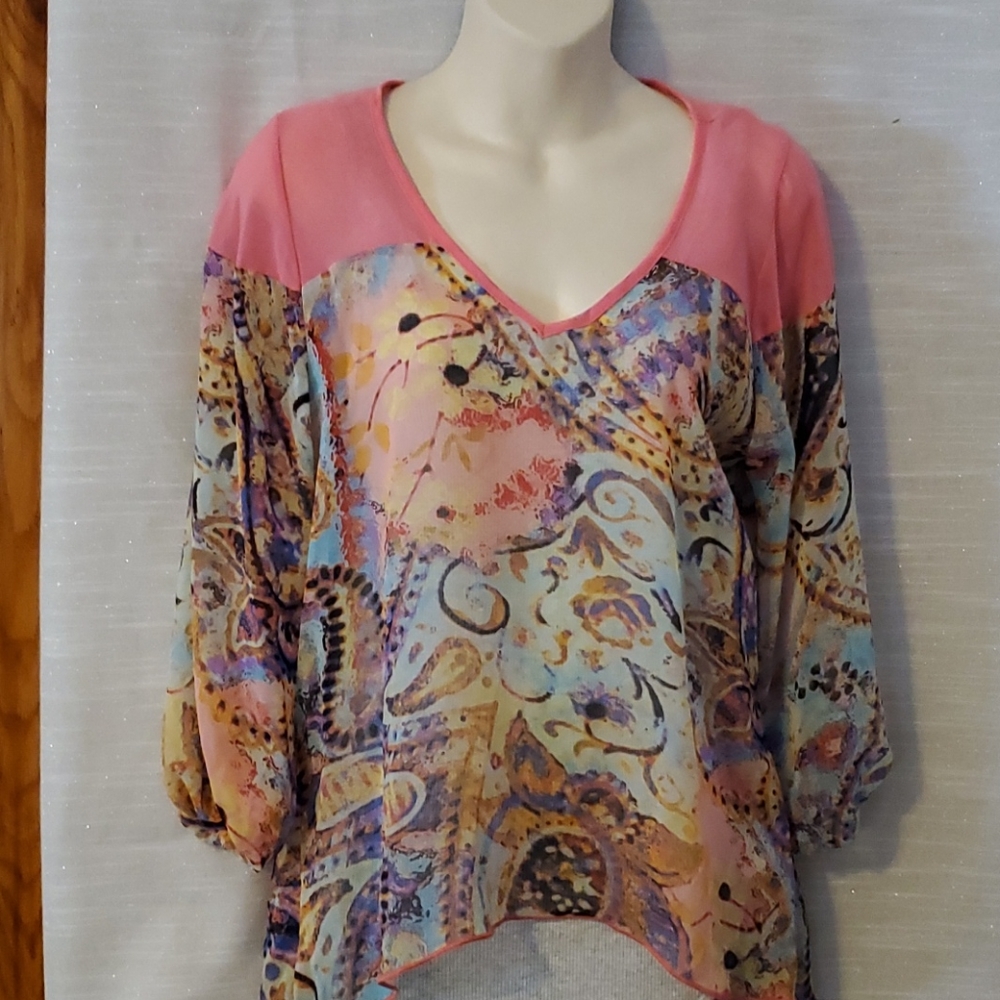 Salmon print sheer top